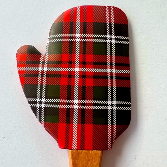 Ciroa Other - Christmas Mitten Shaped Plaid Silicone Spatula Wood Handle Joy Engraved